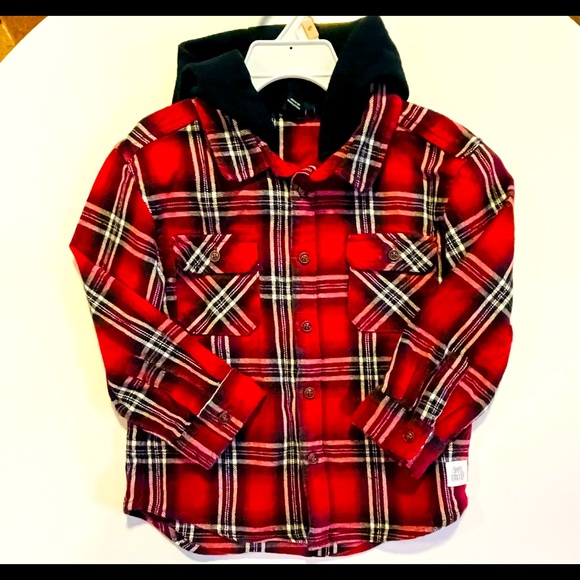 Other - Boys 4T Button up flannel with hood, Super cute, Great Condition, clean, warm🌀